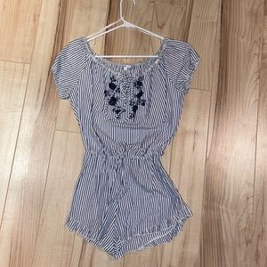 Subdued Blue & White Striped Romper